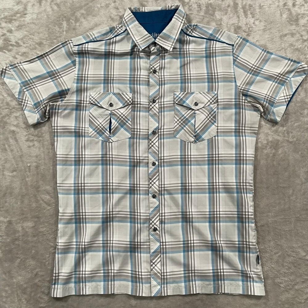 Kuhl Shirt Mens Medium White Short Sleeve Pearl Snap Hiking Outdoors Casual